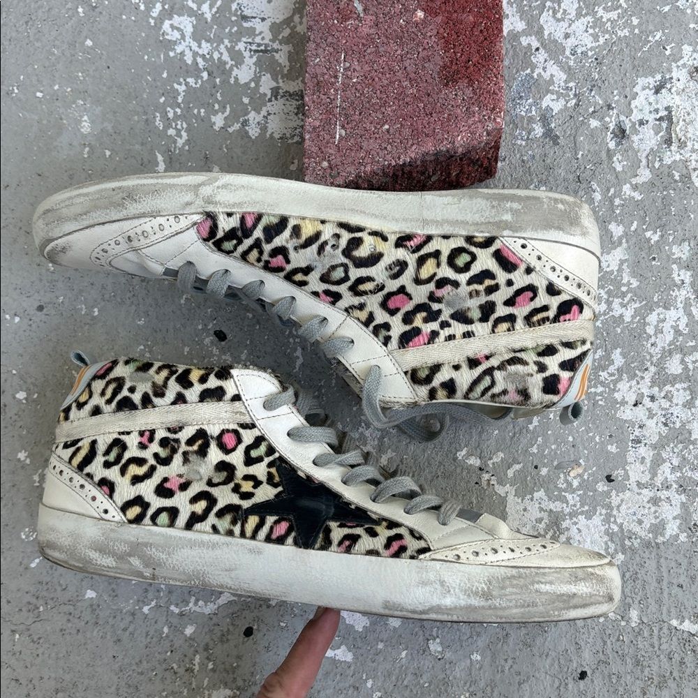 Rare distressed leopard print pony hair golden goose mid star - Picture 2 of 8